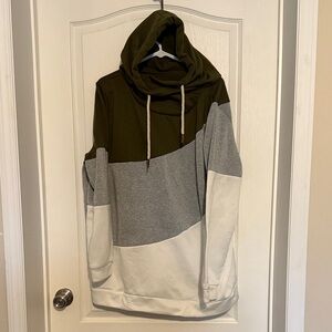 Olive Green, Gray, and White Women’s Hoodie with Crowl Neck Size 3X
